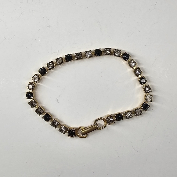 Vintage 90s Navy/Clear Rhinestones Gold Bracelet - Picture 2 of 7